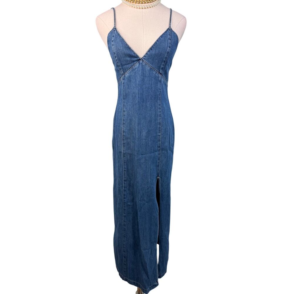 Alice + Olivia Julietta Slit Denim Midi Dress avery blue jean size 2 NWT - Picture 7 of 13